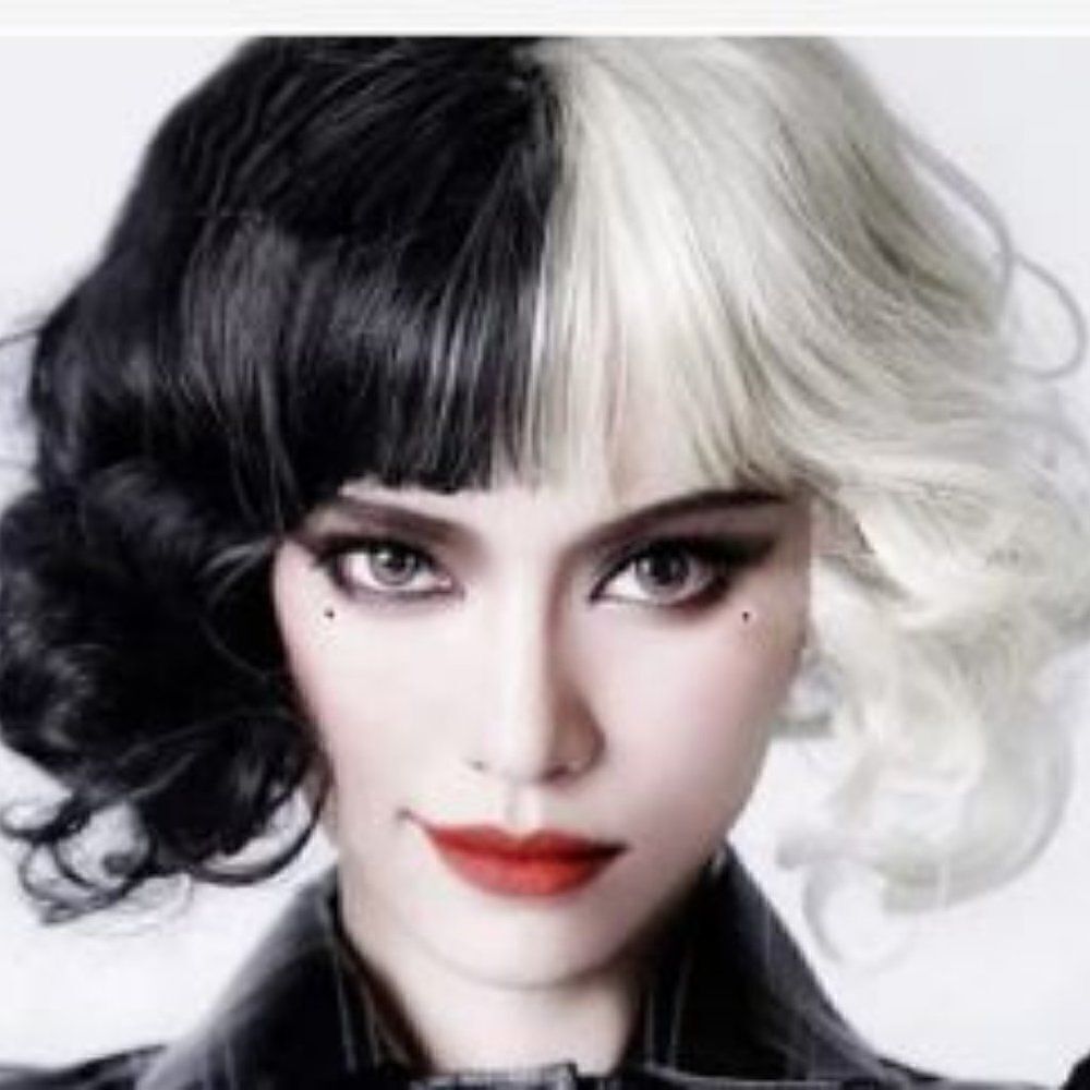 Half Black White Wig With Eye Mask and hairnet perfect for costume